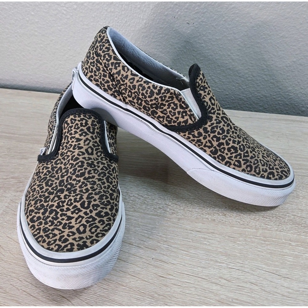 Vans Classic Slip-On Leopard Print Youth 1.5 Kids‎ Skate Shoes Animal Print...